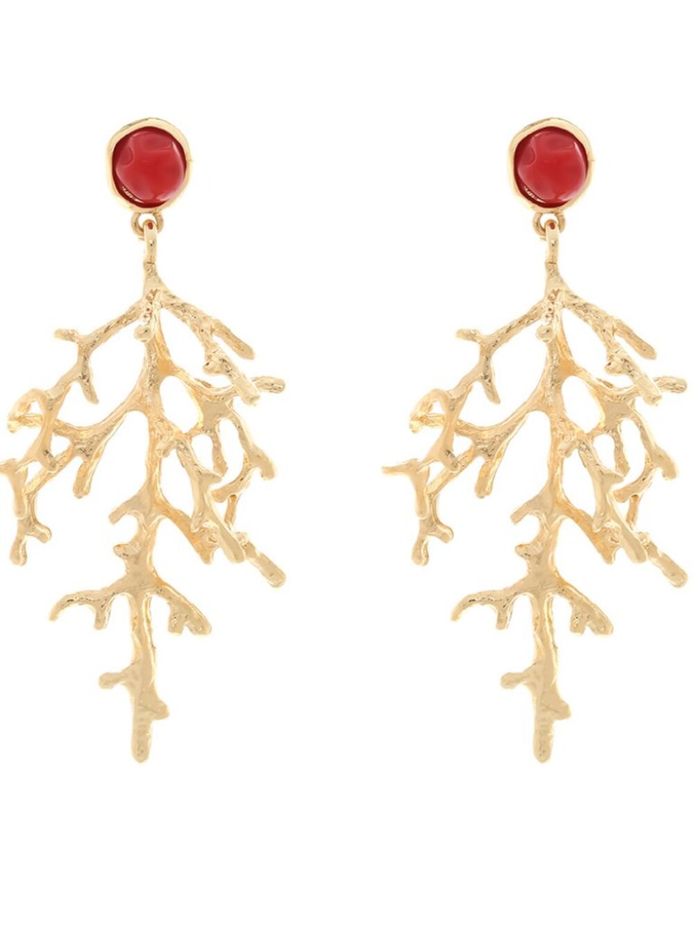 Zara Coral Branch Drop Earrings Red Cabochon Gold Statement Mediterranean Summer